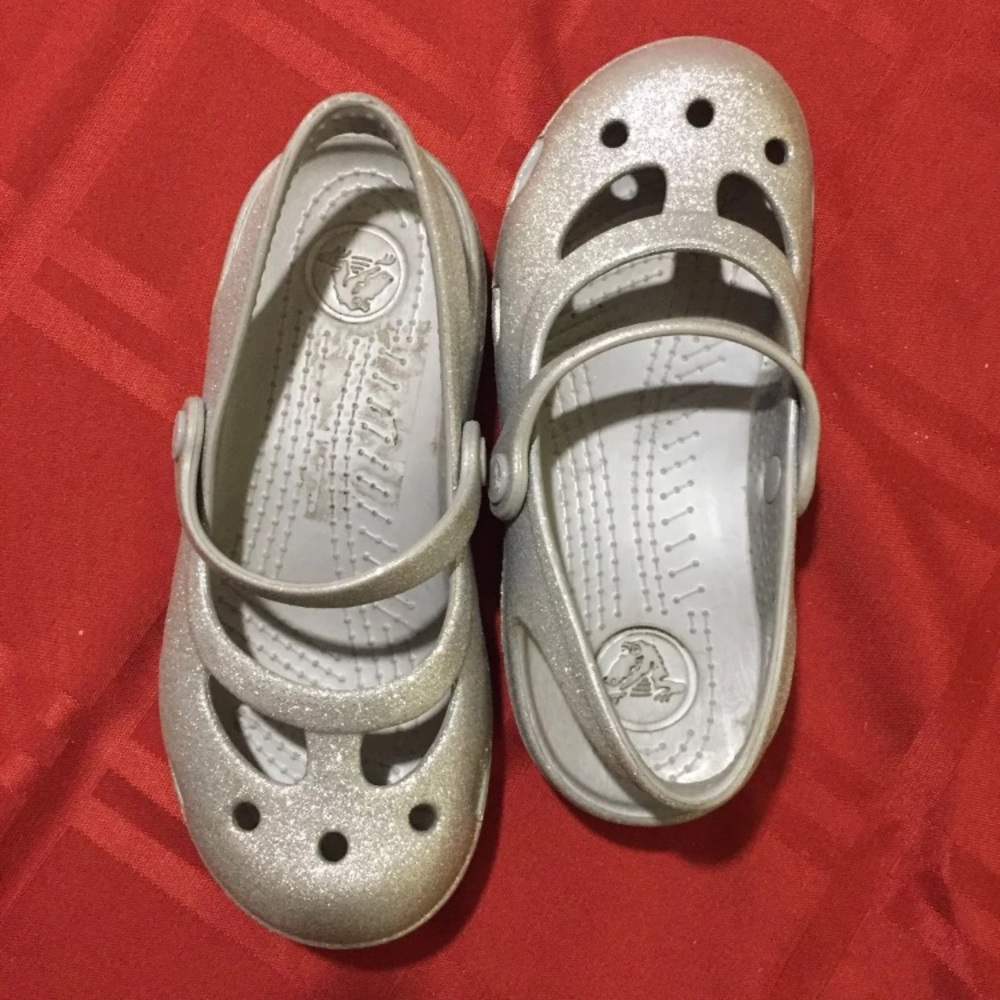 Girls Silver Glitter Crocs Size 12